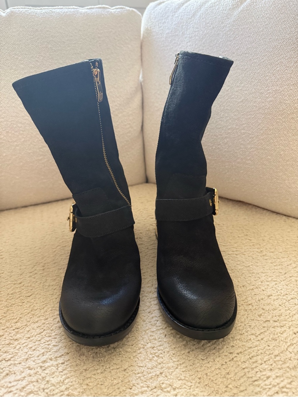 Vince Camuto Black Mid-Calf Buckle Boots - Women